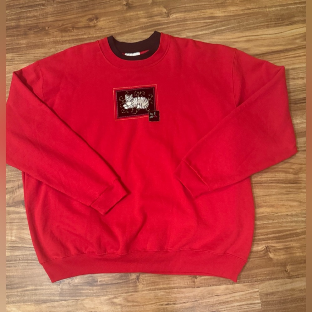 Grannie Core Vibrant Red Crewneck Cat Sweatshirt